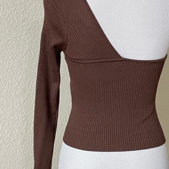 New Authentic Abercrombie and Fitch one-shoulder brown knitted top Sz M - Picture 6 of 9